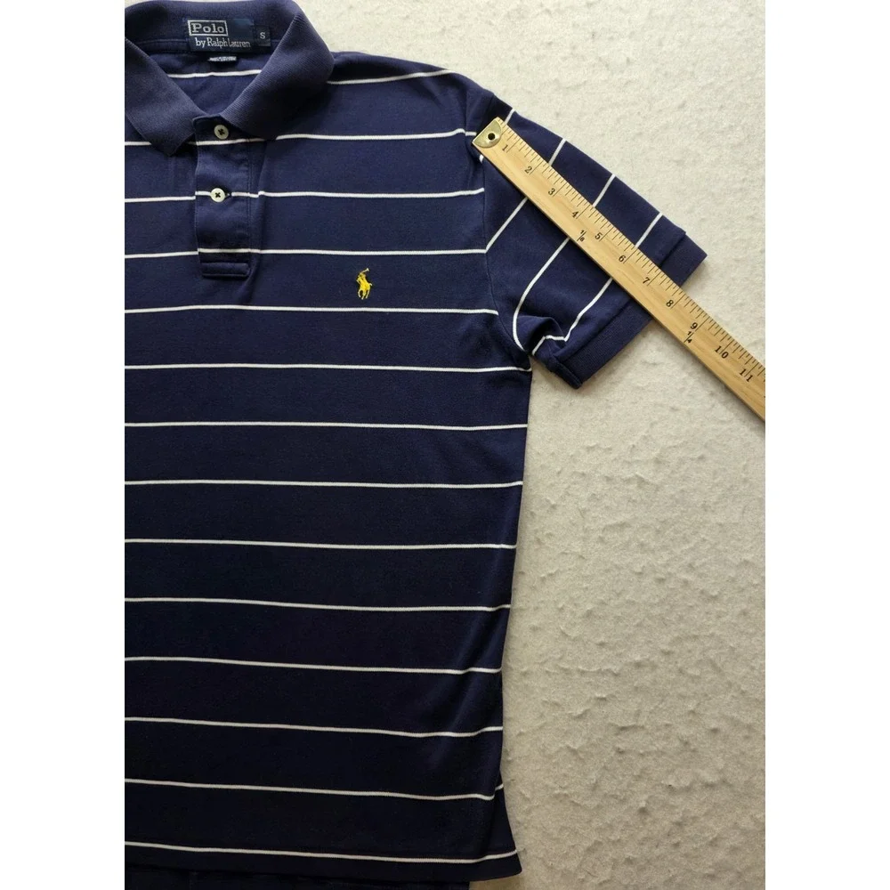 Polo Ralph Lauren Men's Blue w White Stripes w Yellow Pony Polo Shirt. Size S